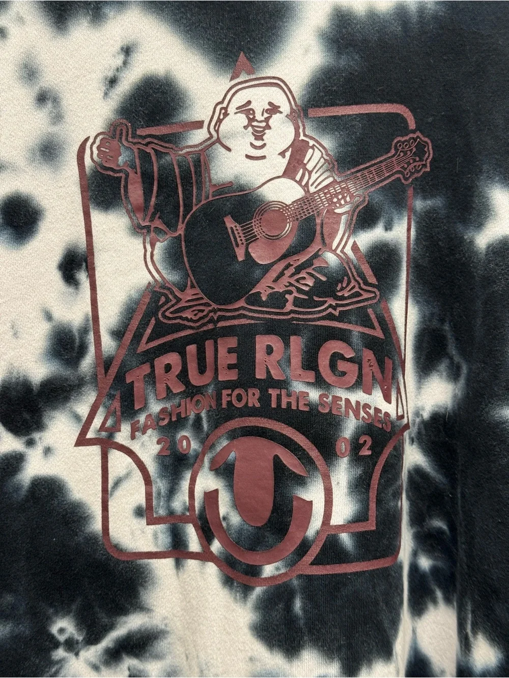 True Religion mens Black & White Tie-Dye Crewneck Sweatshirt pit 26” L 30”